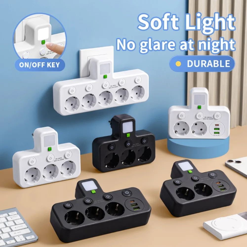 

Plastic EU Plug Outlet USB Type-C Ports No Extension Cord Electrical Socket Fast Charging Multi-Port Plugs and Sockets Office