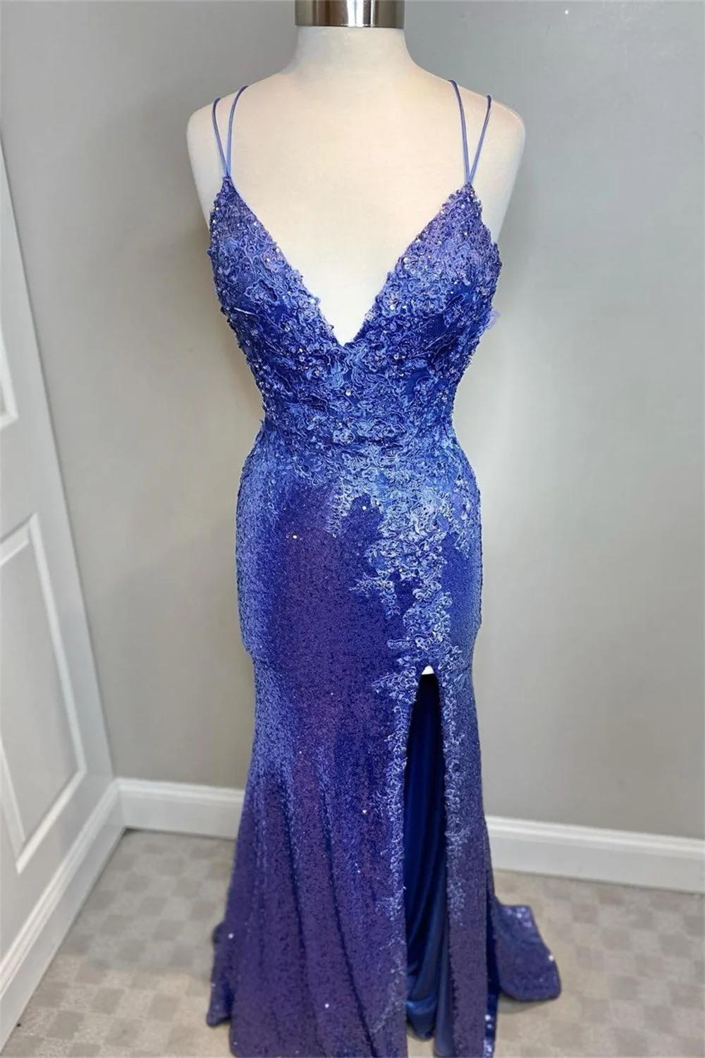 Amanda safira azul vestido de noite glitter sereia vestido de baile 2023 brilhante fishtail vestido de festa rendas até trás back back back back منسبرسمة ة ة ة ة