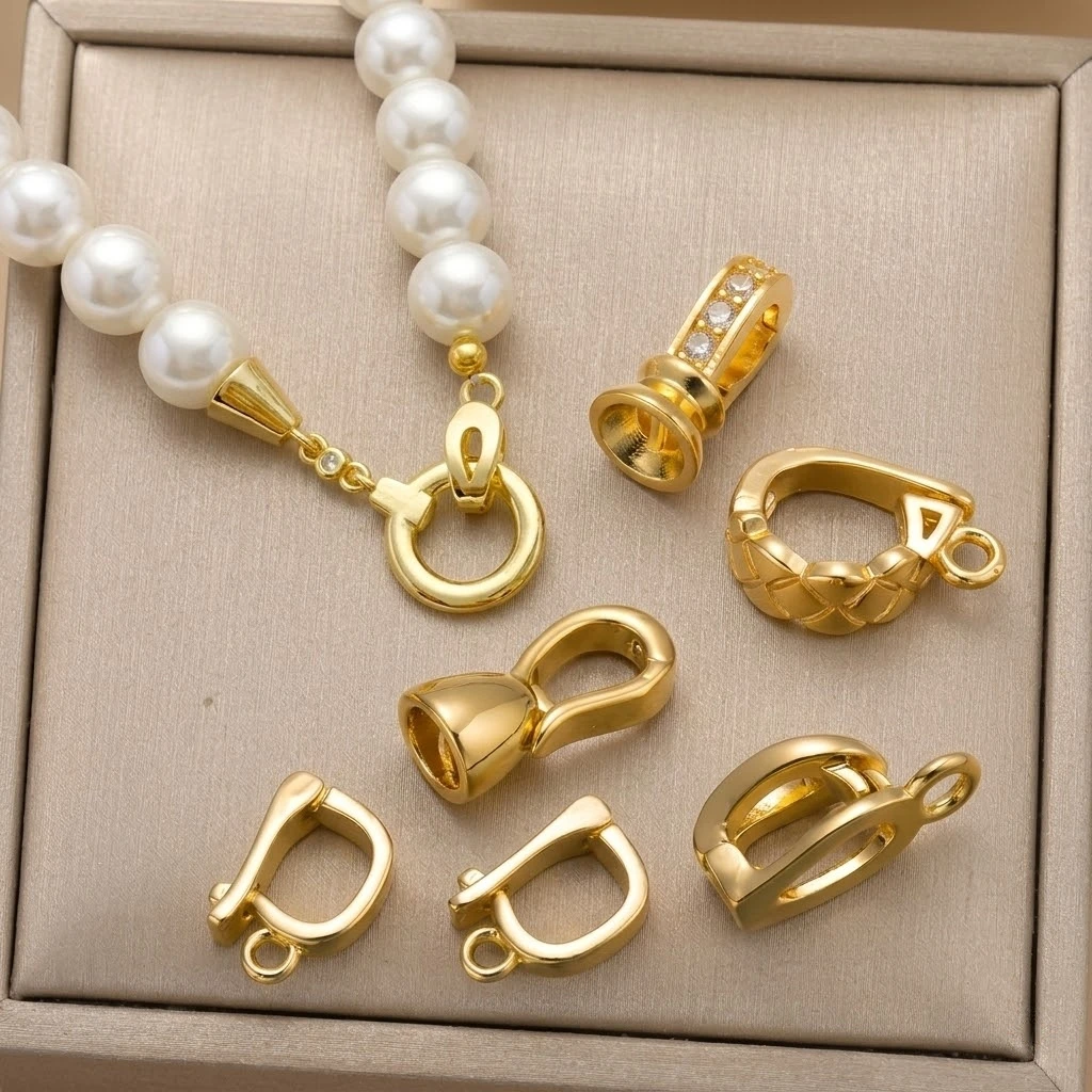 5pcs 18K Gold Plated Cubic Zirconia Necklace Shortener Clasp Brass Enhancer Connector for DIY Necklace Chain Bracelets Making