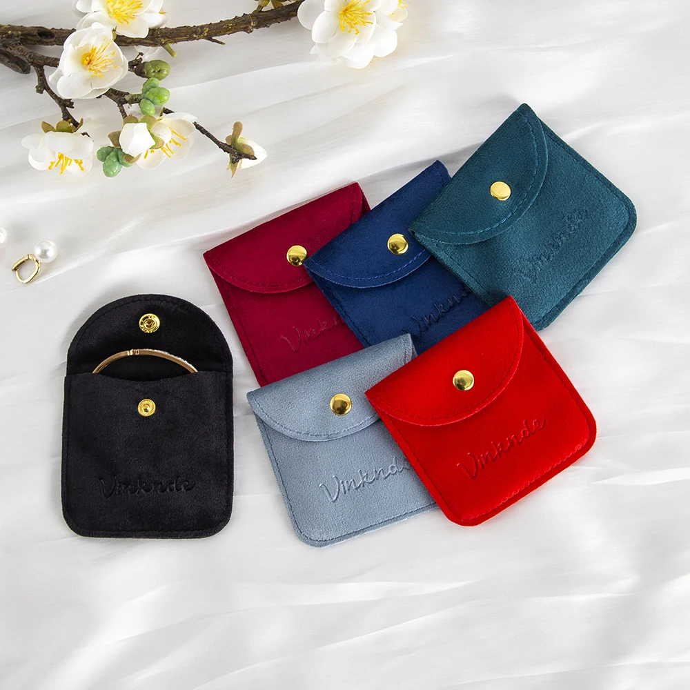 

100Pcs Jewelry Pouch Snap Button Soft Velvet Envelope Jewellry Packaging Bags 8x8cm Bracelet Necklace Ring Earring Storage Bag