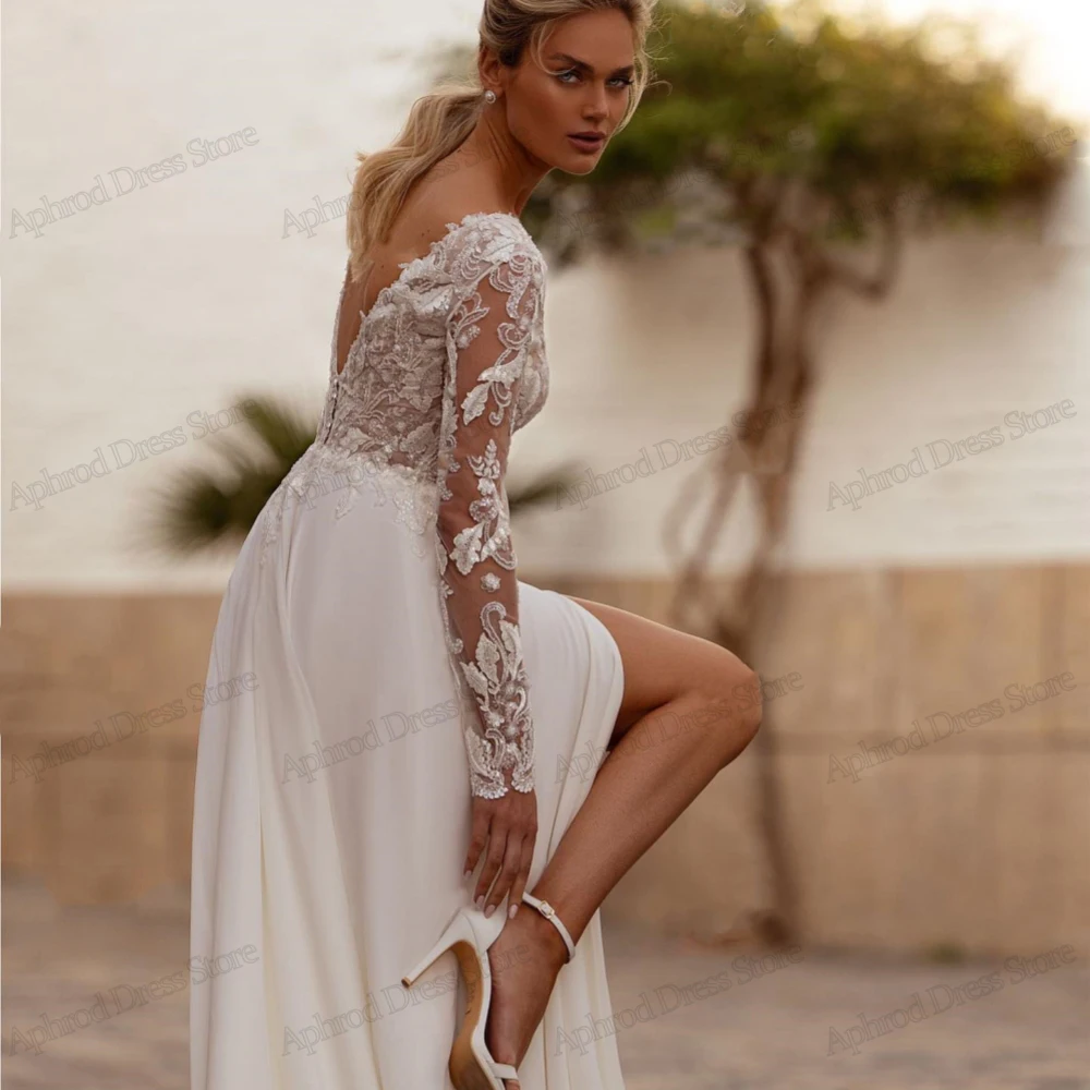 Abiti da sposa della boemia abiti da sposa Vintage a-line Tulle abiti a strati Appliques di pizzo maniche lunghe abiti Sexy De Novia 2024