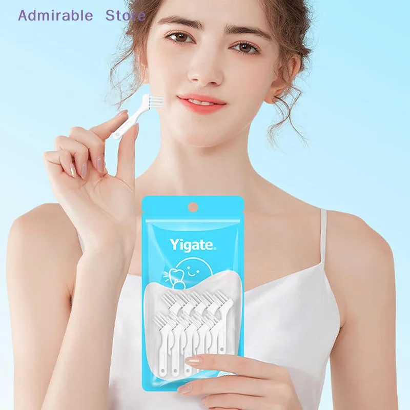 [W]10pcs Mini Denture Cleaning Brush Toothbrushes False Teeth Brush Multi-Layered Bristles Non-Slip Ergonomic  Oral Care