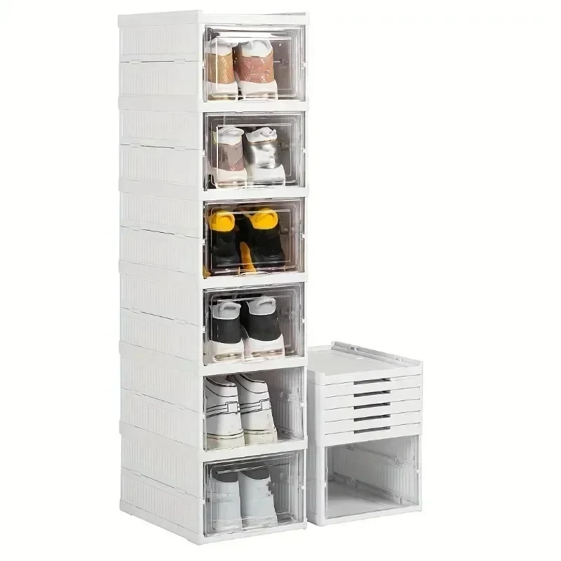 

6-Tier Premium Transparent Shoe Storage Box, Thick PP Heavy Duty Foldable Shoe Rack with Lid for Home Organization