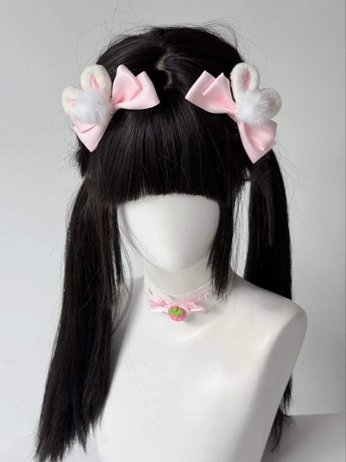 Kawaii Frauen Lolita Mädchen Haarspange Niedliche Kaninchen Hase Plüsch Ball Haarnadel Rosa Band Schleife Lolita Cosplay Haarschmuck