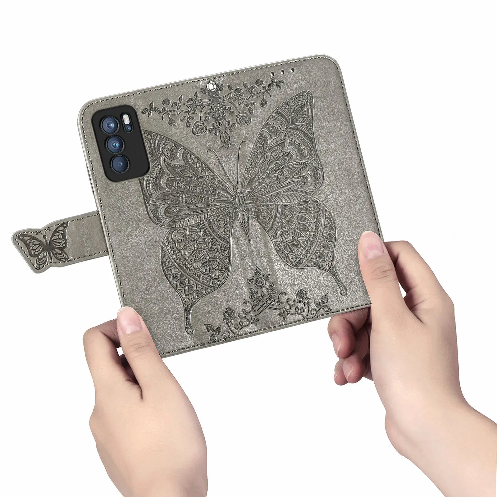 Cute Butterfly Case for OPPO Reno6 5G (6.43in) Cover Flip Leather Wallet Book Black Reno 6 CPH2251 OPPOReno6 BBK 2251