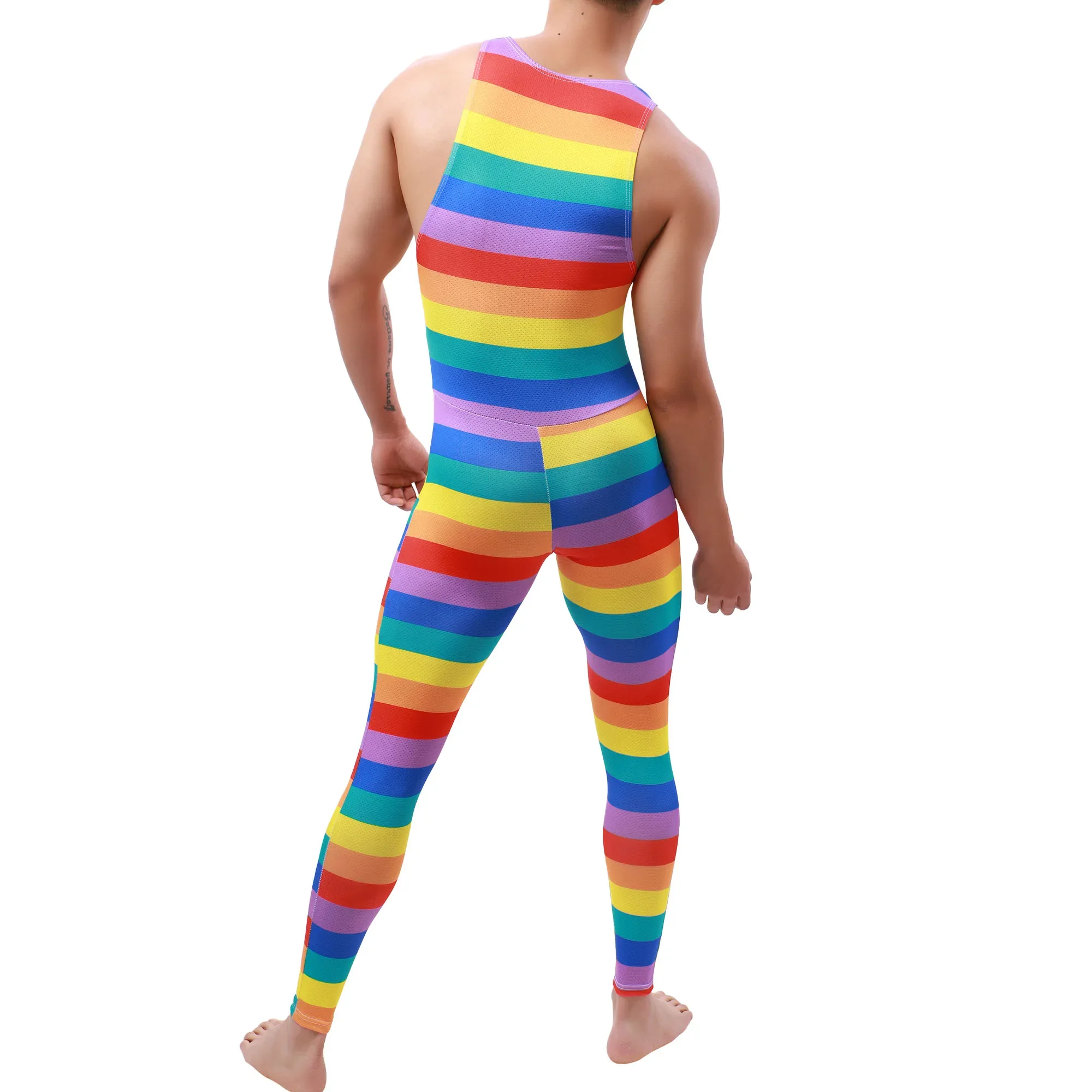 Mens Jumpsuit Sexy Printing Sleeveless Rompers One-Piece Pajamas Male Sleepwear Sexy Adult Onesies Long Leotard Lounge Homewear