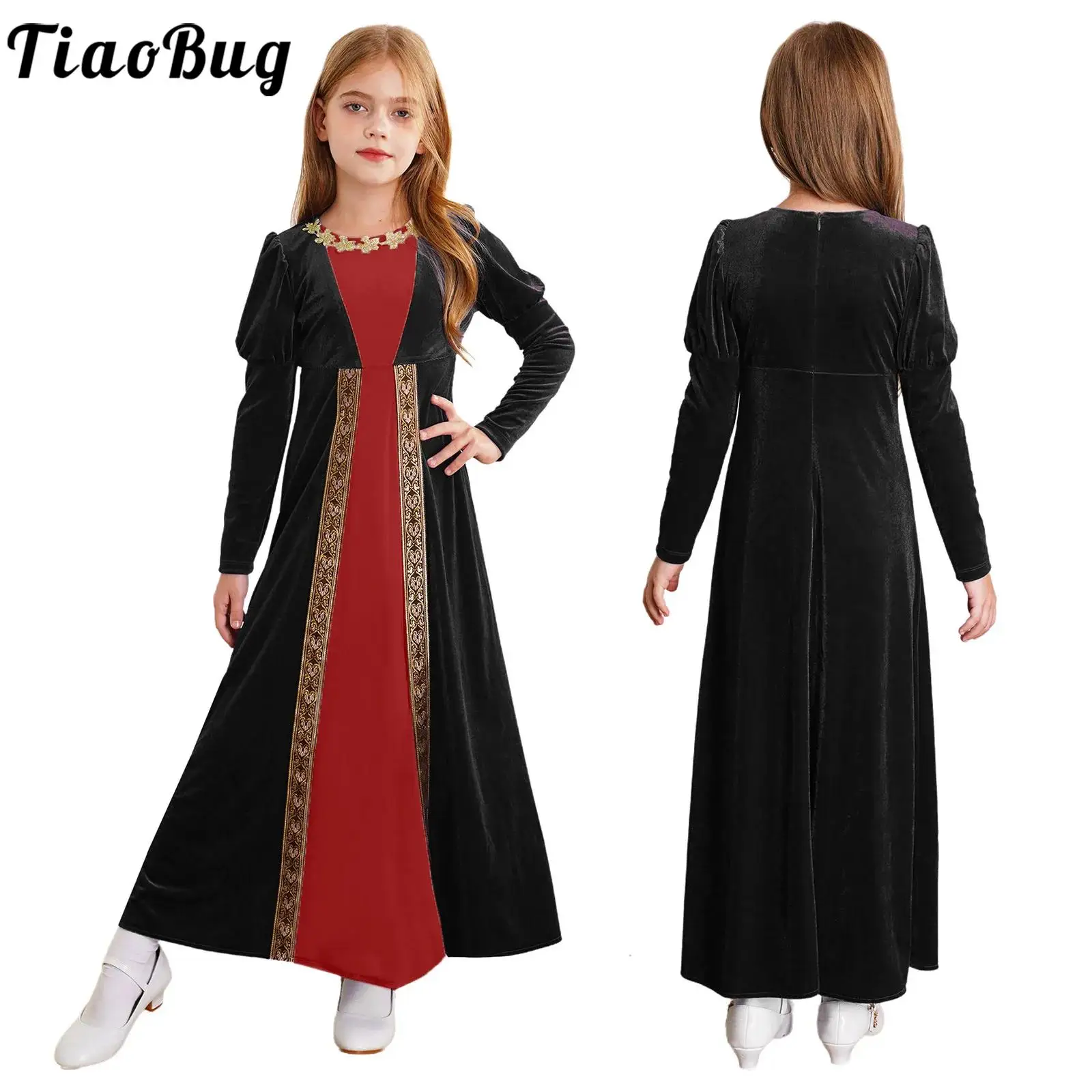 

Big Girls Medieval Costume Renaissance Princess Dress Long Sleeve Velvet Maxi Dress Cosplay Halloween Carnival Party Dress Up