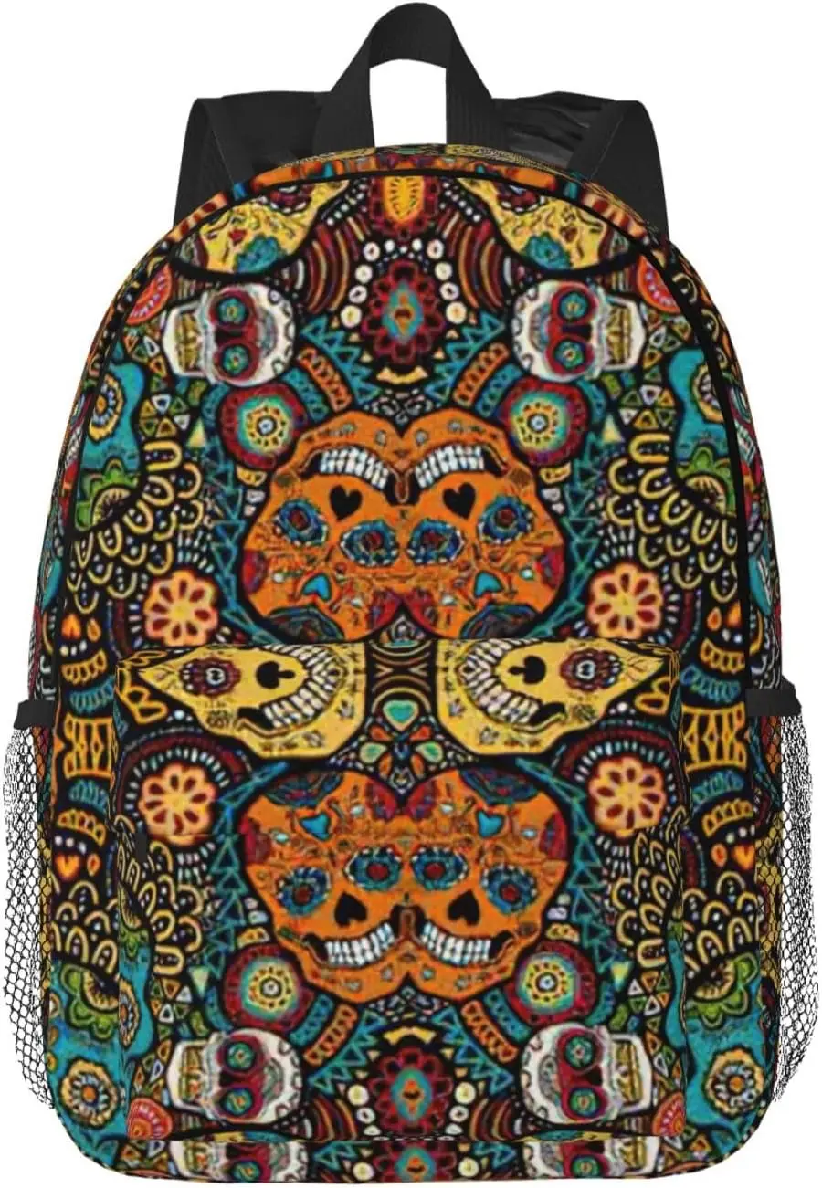 Colorful Sugar Skulls Print Versatile Adult Backpack for Work Hiking Waterproof Backpack Laptop Compartment