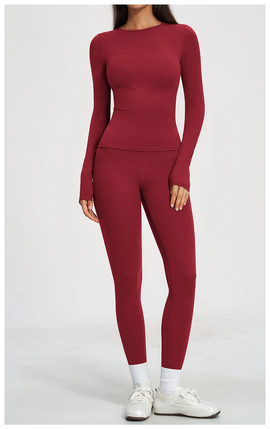 Yoga-Set 2-teilig Sportbekleidung Fitnesskleidung Yoga-Anzüge Damen Fitness-Set Trainingsanzüge Sport Langarm Crop Top Gym High Waist Leggings – Detail 24