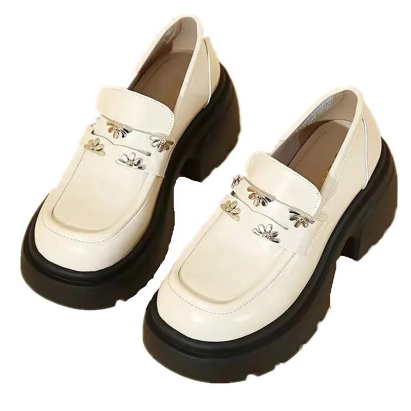 2024 Women Shoes New In Fashion Luxury Designer Platform Thick Bottom Height Increasing Shoes Metal Chain Slip on Dress Shoes