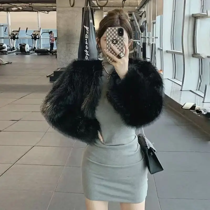 Women's 2026 Autumn Winter New Faux Fur Cropped Jacket Eco Short Coat Trendy Chic Coquette Elegant Outerwear Top  Faux Fur