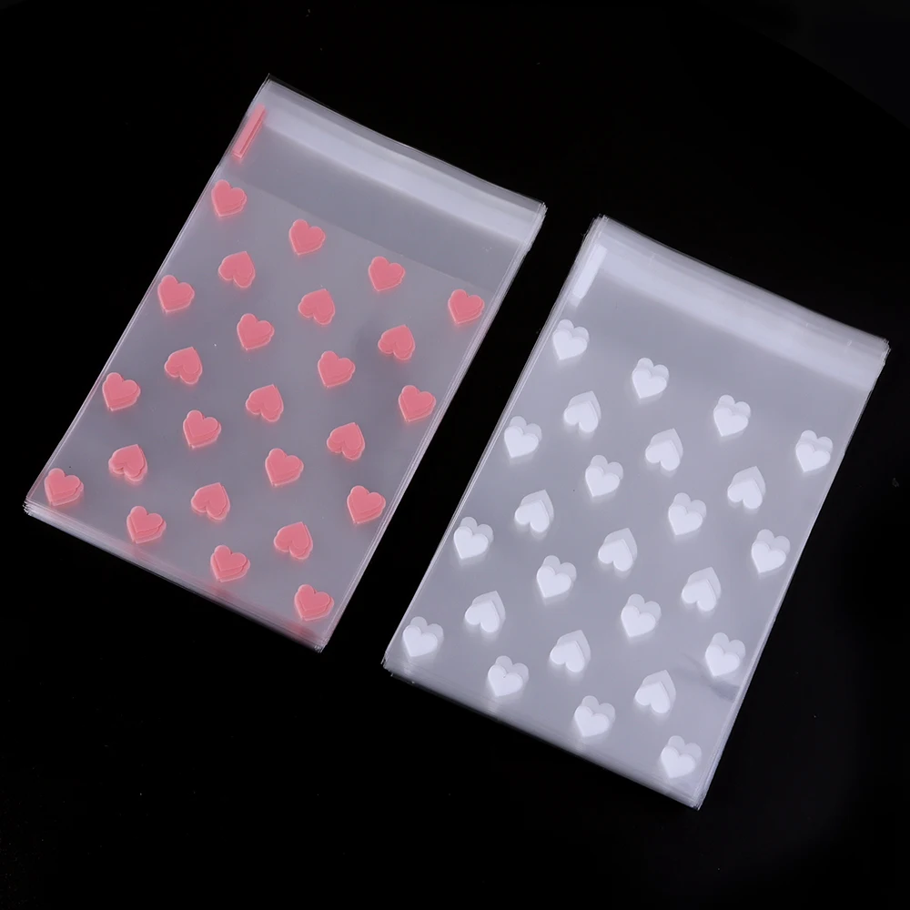 50/100pcs 8x10cm Love Heart Opp Bags Self Adhesive Clear Transparent Plastic Storage Bags Jewelry Gift Packaging Display Pouches
