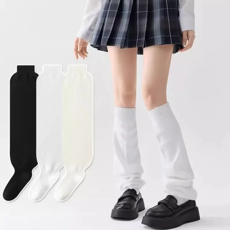 1/2/3 pairs Y2K Black White Knitted Bubble Socks Autumn Winter Wide Cover Meat Leg Jk Style Bulk Socks Knitted Loose Sock Covers