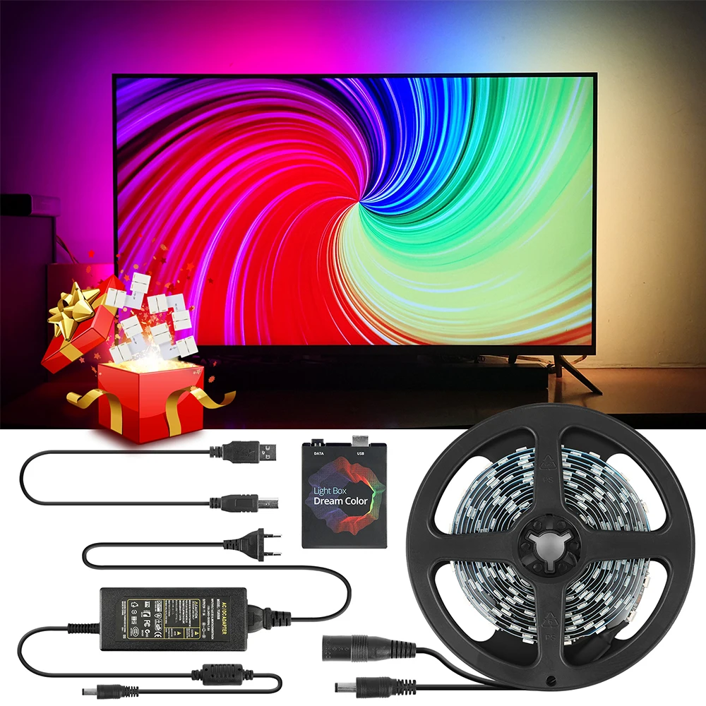 WS2812b Addressable Ambient RGB USB LED Strip Light with Connector for PC Android TV Screen Backlighting LED Strip Kit 1M-5M