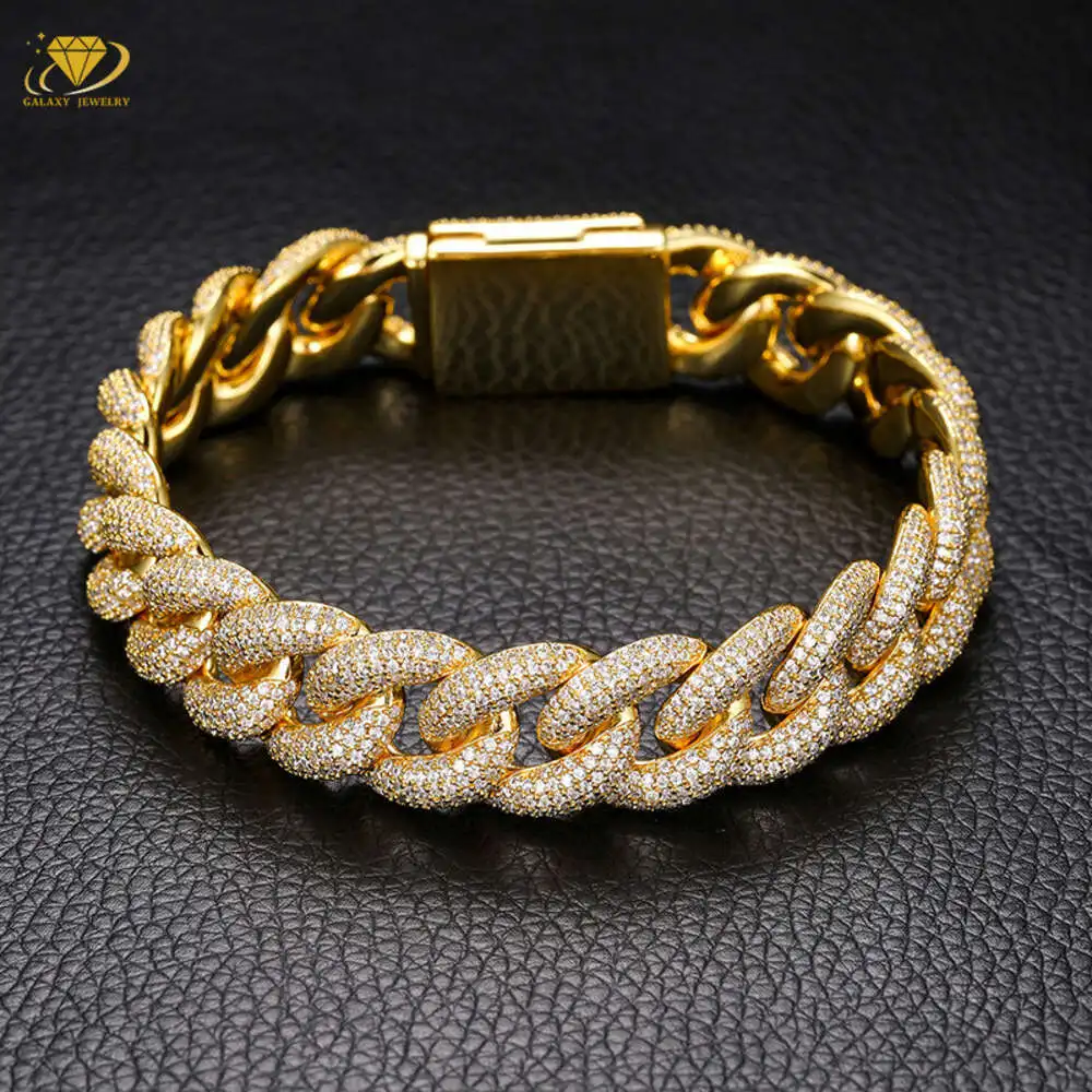 4rows Moissanite Diamond Bracelet Silver 925 Gold Plated 18k Cuban Link Bracelet Men Miami Box Clasp for Mens Hip Hop Jewelry