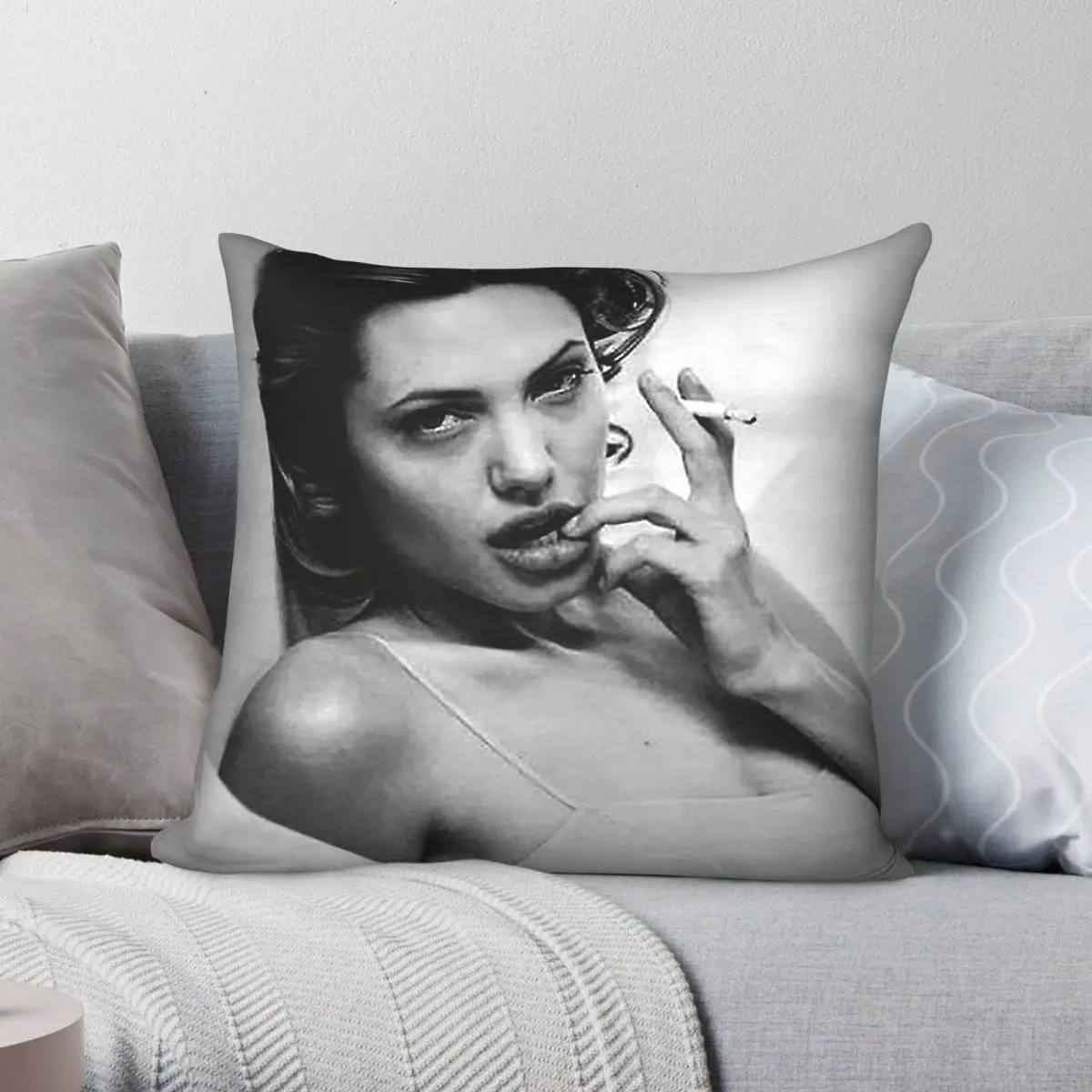 Sexy Angelina Jolie Smoking Square Pillowcase Polyester Linen Velvet Pattern Zip Decor Throw Pillow Case Sofa Cushion Cover