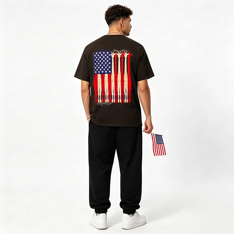 Lustiges Giraffen-T-Shirt mit amerikanischer Flagge, patriotisches 4. Juli T-Shirt, Y2k, niedlicher Tierdruck, US-Flaggen-Grafik, Damen- und Herrenbekleidung, Baumwoll-T-Shirts – Detail 8