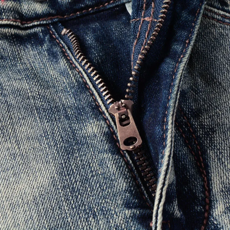 Italian Style Fashion Men Jeans Retro Washed Blue Elastic Stretch Slim Fit Ripped Jeans Men Vintage Designer Denim Pants Hombre