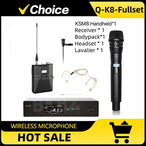 Imagen 1 del producto QLXD4-KSM8-Fullset 500/600MHz micrófono inalámbrico profesional UHF auriculares de mano micrófono verdadera diversidad puesta en escena Karaoke