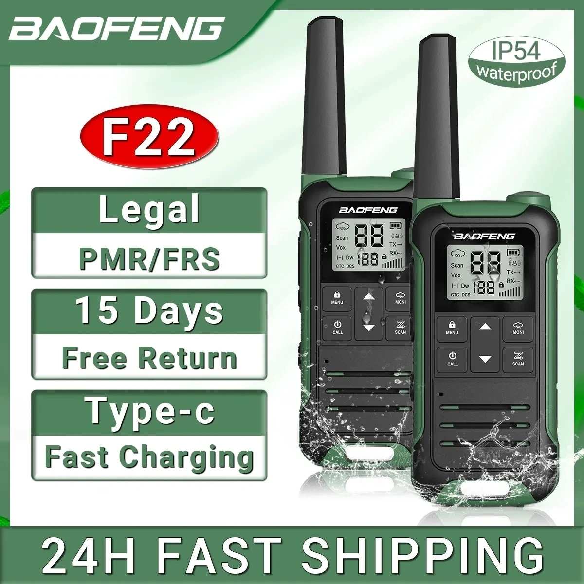 2 szt. Baofeng F22 PMR446 FRS Mini Walkie Talkie Bezlicencyjna przenośna ładowarka VOX typu C Dalekiego zasięgu 2-kierunkowe radio do hotelu kempingowego