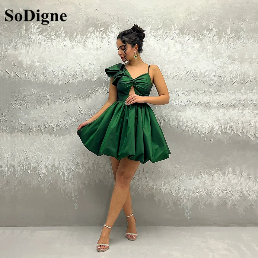 

SoDigne Green Satin Short Prom Dresses Backless Mini Sexy Formal Party Gowns Women Cocktail Dress Lace Up Vestidos