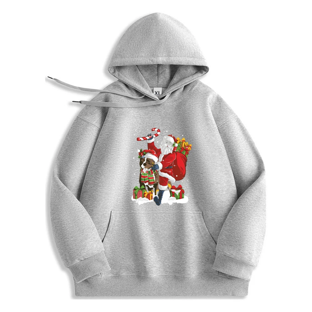 Santa Claus Ride Dog Christmas Graphic Hoodie Polyester Fiber Long Sleeve Luxury Designer Sweatshirt