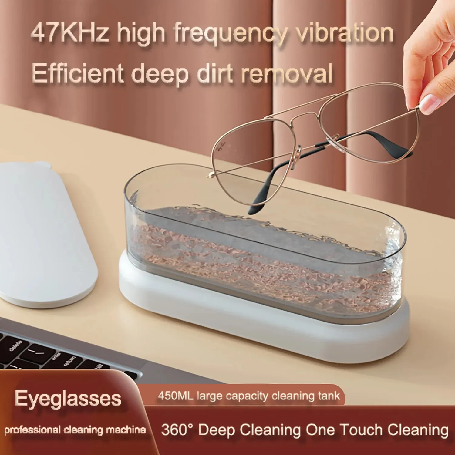 Professional Ultrasonic Eyeglasses Cleaner 98.99% Cleanliness Low Radiation Cleaner 47Khz Portable Household Cleaner Machine