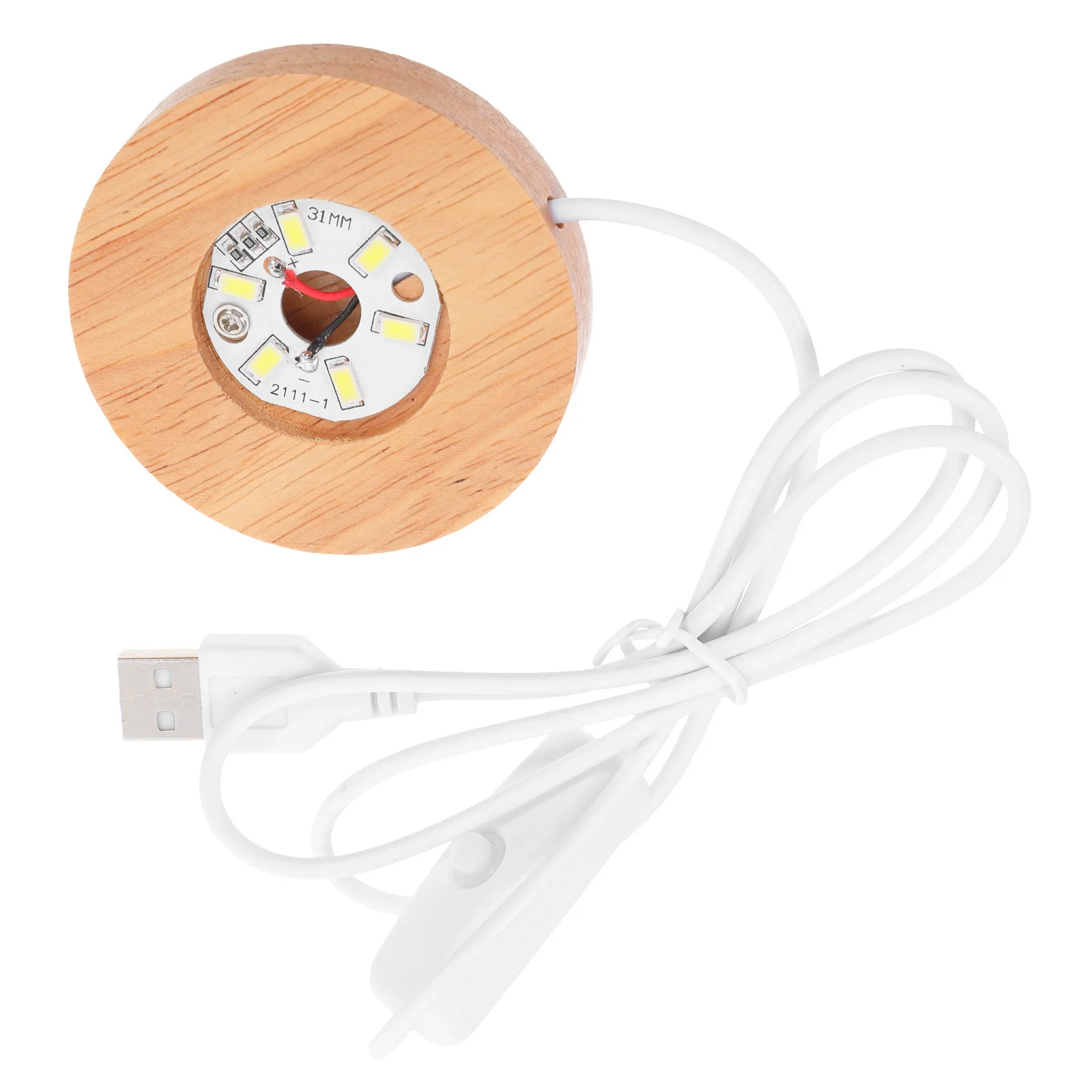 Wood Mini Round LED Lighted Crystal Ball Stand Rubberwood Base Night Light for Bedside Table Living Room Decoration USB