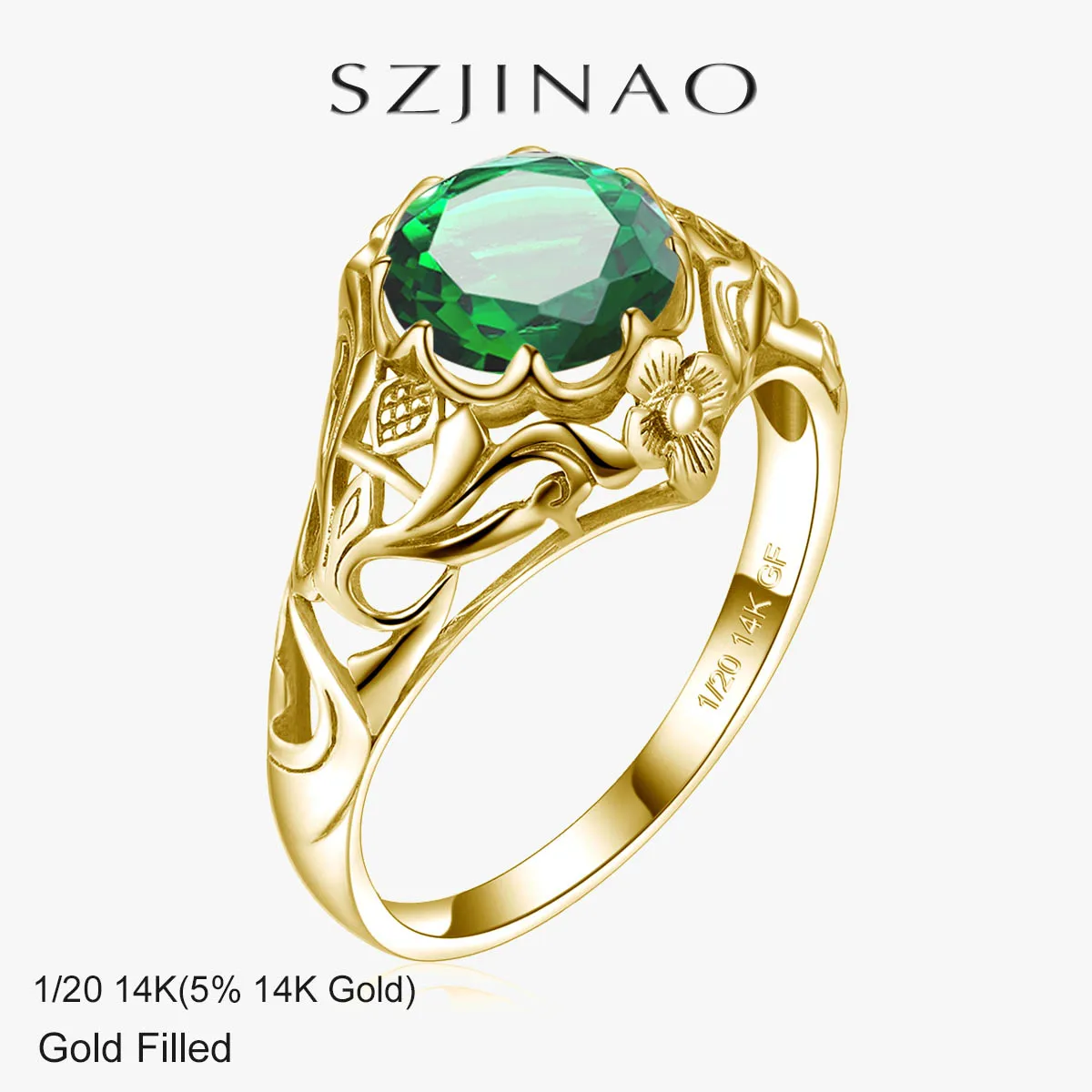 

Винтажное изумрудное кольцо из 14-каратного золота с ретро-цветочным дизайном, коктейльное кольцо для женщин, модные ювелирные изделия, подарок, гипоаллергенное
