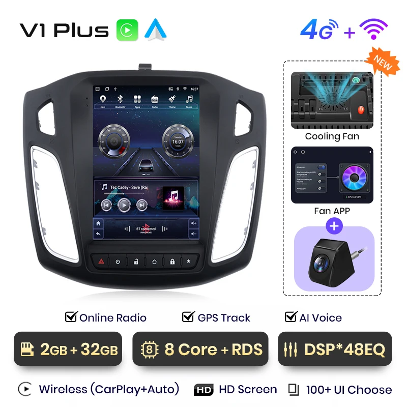 Junsun 9.7 ''Voor Tesla Stijl Draadloze Carplay Android Auto Radio Voor Ford Focus MK3 2012-2017 4G DSP Multimedia Navigatie