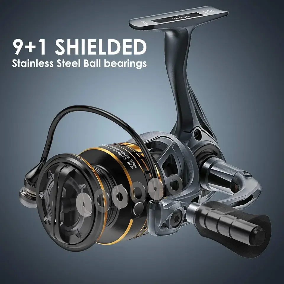 Carrete de Pesca Giratorio, 9+1 Rodamientos de Bolas, Carretes de Pesca Increíblemente Suaves, Carretes Giratorios Ultraligeros de Fibra de Carbono, Eje Principal de Acero Inoxidable, Resistente al Agua Salada