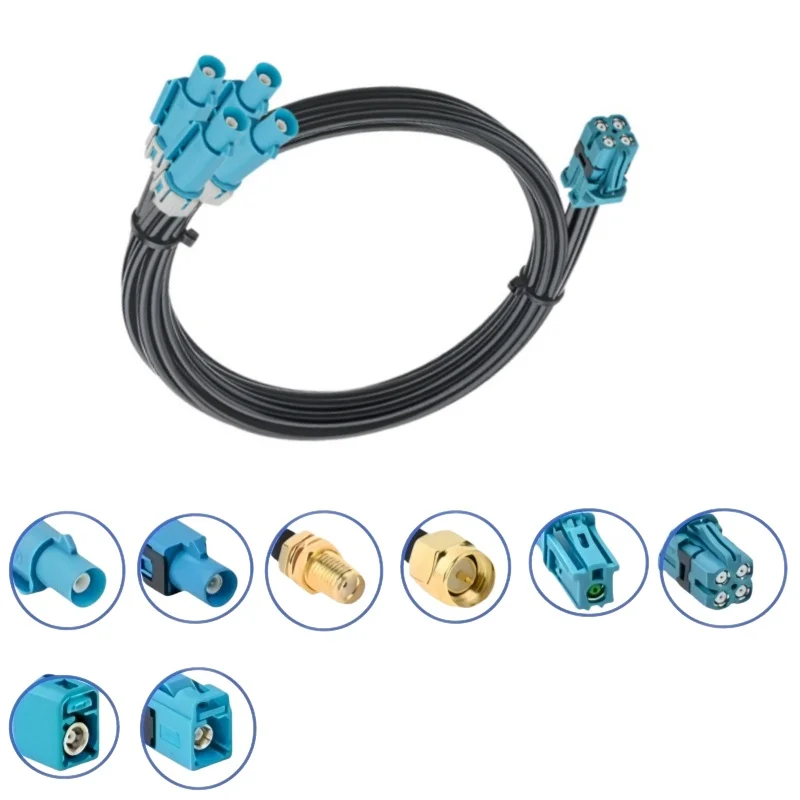 Tyco mini Fakra four-in-one HFM female z-turn FAKRA/SMA male female adapter 4：1 RG174 RF extension cables