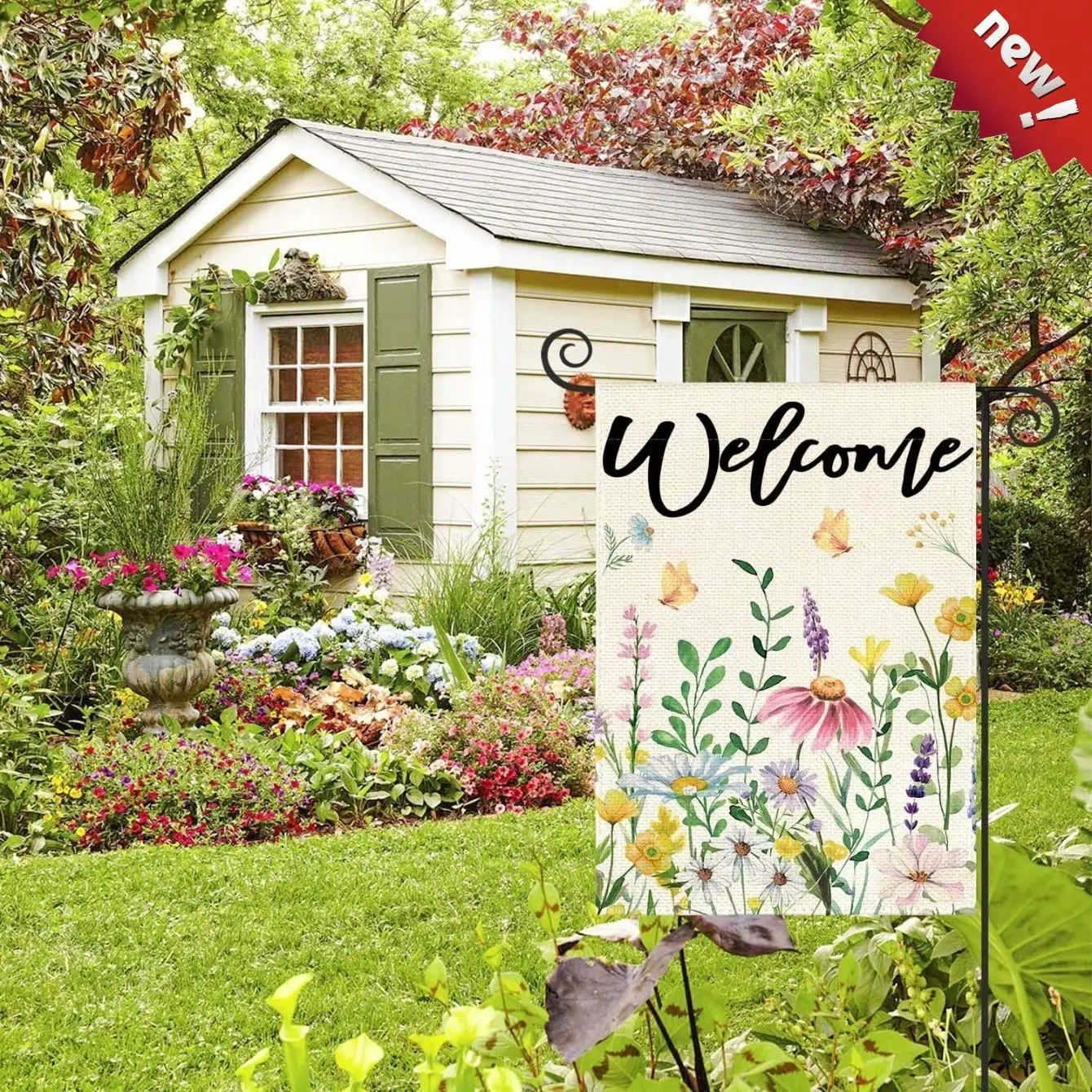 

Двусторонний садовый флаг в деревенском стиле с цветочным узором, 12x18 дюймов, для улицы, весенний, с дизайном сезонных цветов, реверсивный, для двора