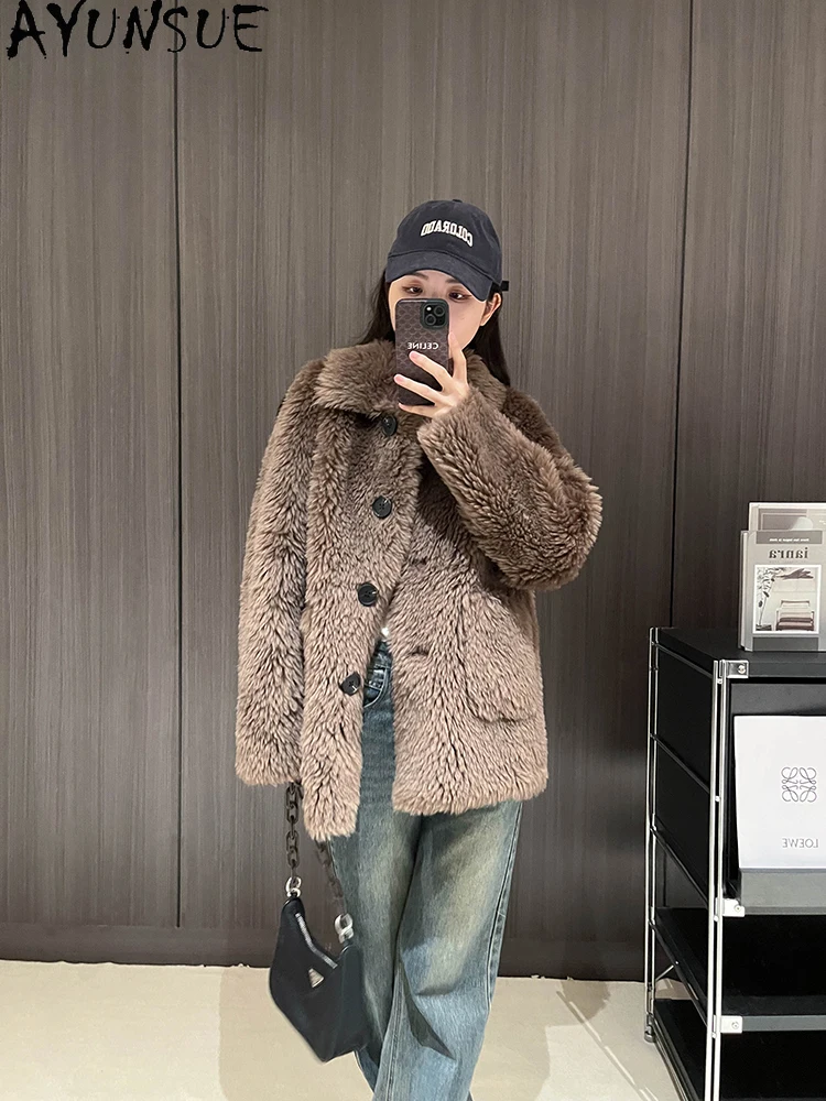 AYUNSUE Natural Wool Particle Jackets for Woman Fashion Fur Jacket Woman Clothes Autumn Winter New in Outerwears Abrigo Mujer