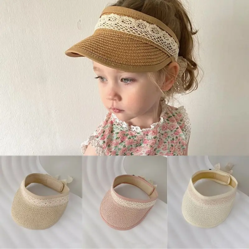 Summer Toddler Hat Korean Fashion Lace Simplicity Solid Color Straw for Kid Girl Thin Hollow Breathable child Sun Visors Outdoor