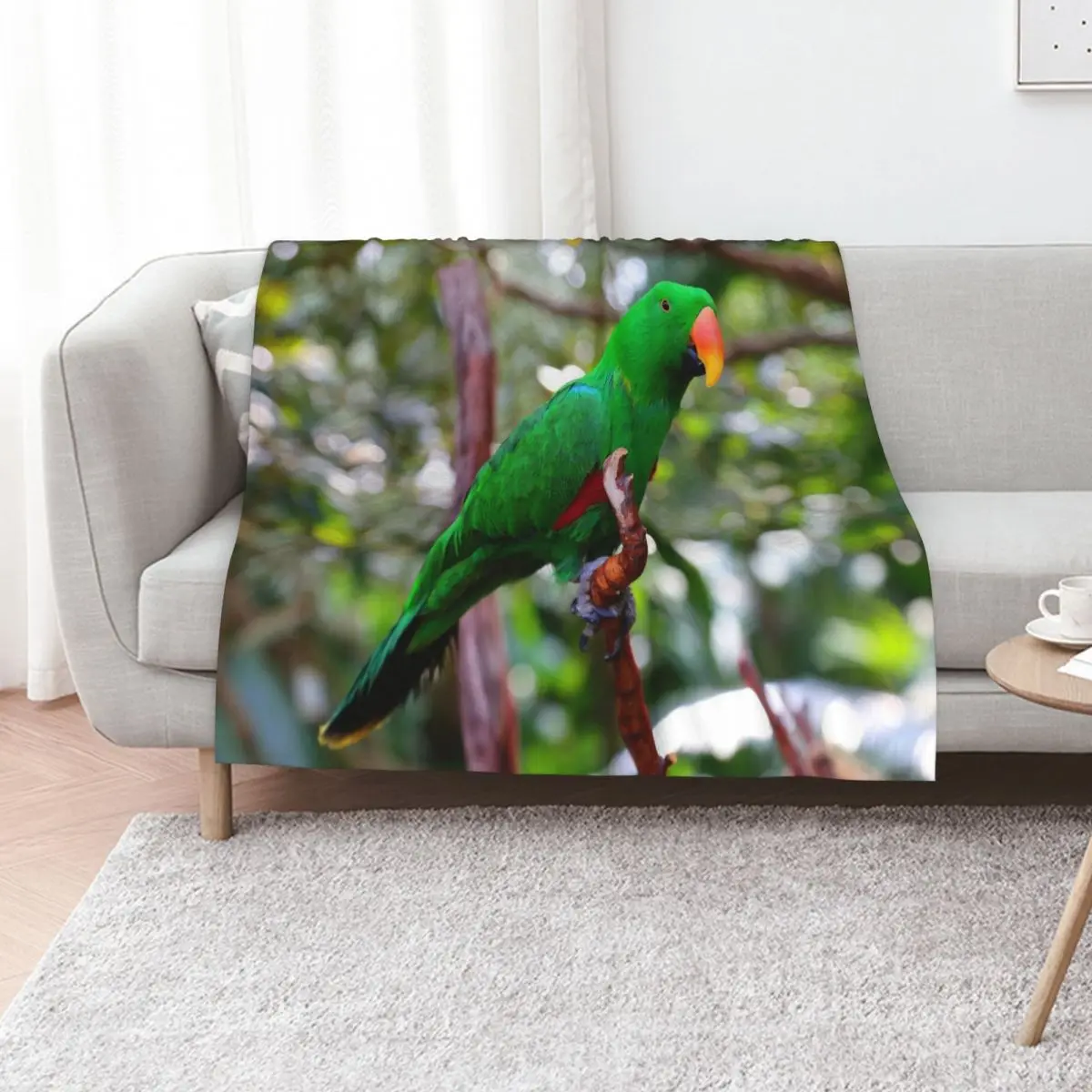Stunning Eclectus Parrot on Branch Throw Blanket Summer Custom Bed anime Plush Soft Blankets