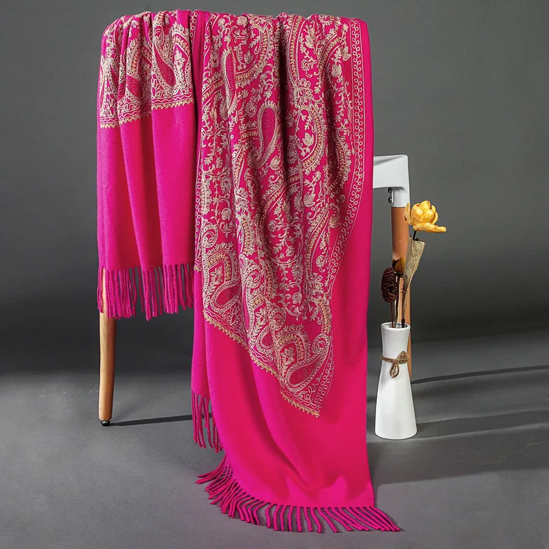 Wool Scarf Women\'s Winter Wear Rhinestone Versatile Neck Cape Ethnic Style Nepalese Cashmere Embroider Shawl