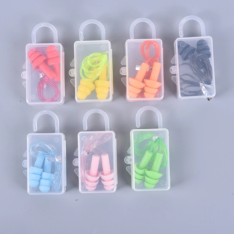 1 Pair Water Sports Soft Silicone Ear Plugs With PVC Rope Noise Reduction Earplugs Protective For Swimming Pool Accessories