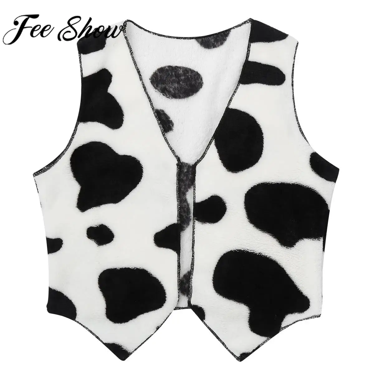 

Children Halloween Theme Party Western Cowboy Cowgirl Cosplay Costume Soft Flannel Open Front Cow Printed Vest Waistcoat Tops