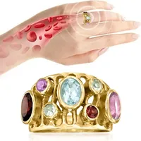 Colored Quartz Crystal Ionix Therapy Lymphatic Drainage Ring Women Fashion Gold Color Weight Loss Slimming Jewelry Accessories