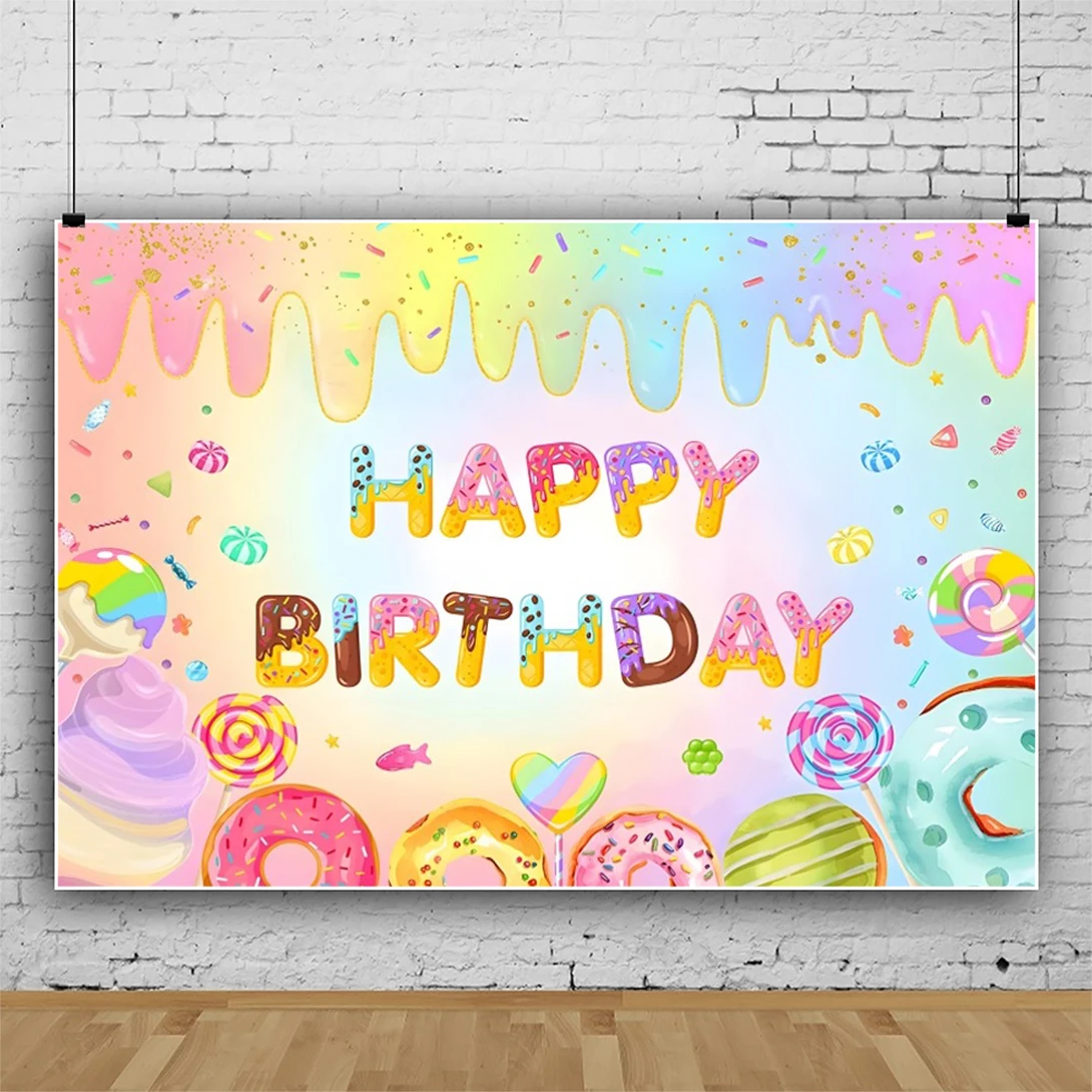 Yeele ขนมหวานสำหรับเด็ก, พื้นหลังรูปโดนัทสำหรับถ่ายภาพวันเกิดเค้กรูปไอศครีมเค้กรูปอมยิ้มตกแต่งงานปาร์ตี้ฉากหลังถ่ายภาพสตูดิโอสำหรับเด็ก