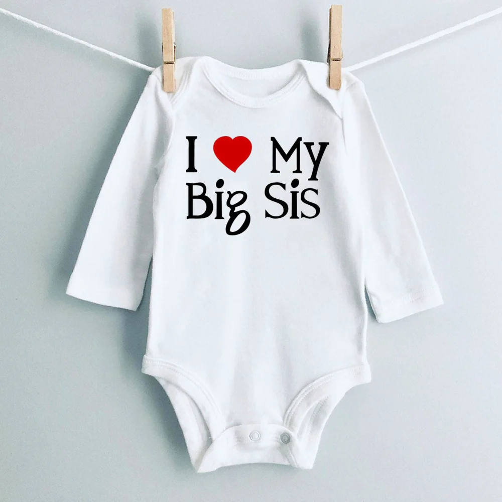 Heart Pattern&I Love My Big Brother Baby Jumpsuit Cute Newborn Long Sleeve Bodysuit Round Neck Girl Boy Jumpsuit As Gift To Baby