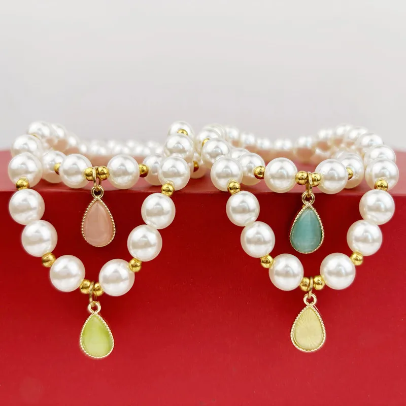 

Forest Style Zen Pet CollarINSFeng Shui Drop High Gloss Imitation Pearl Small Dog Collar Pendant