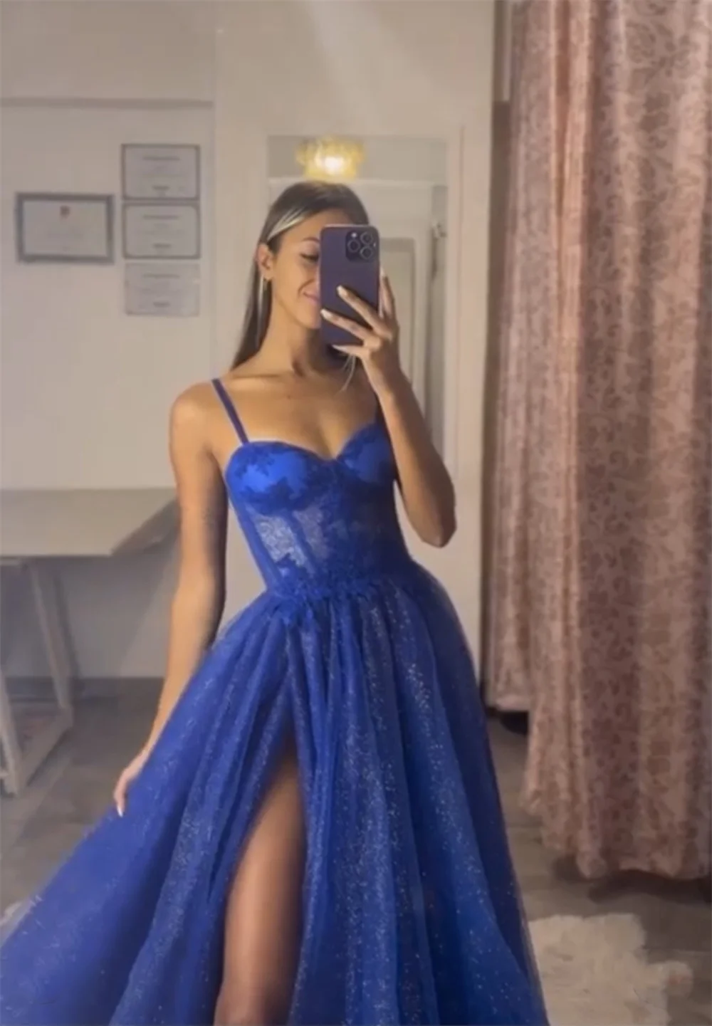 Jessica Royal Blue Prom Dresses Spaghetti Straps Glitter Tulle Prom Dress Princess Graduation In Shiny Corset Party Dresses