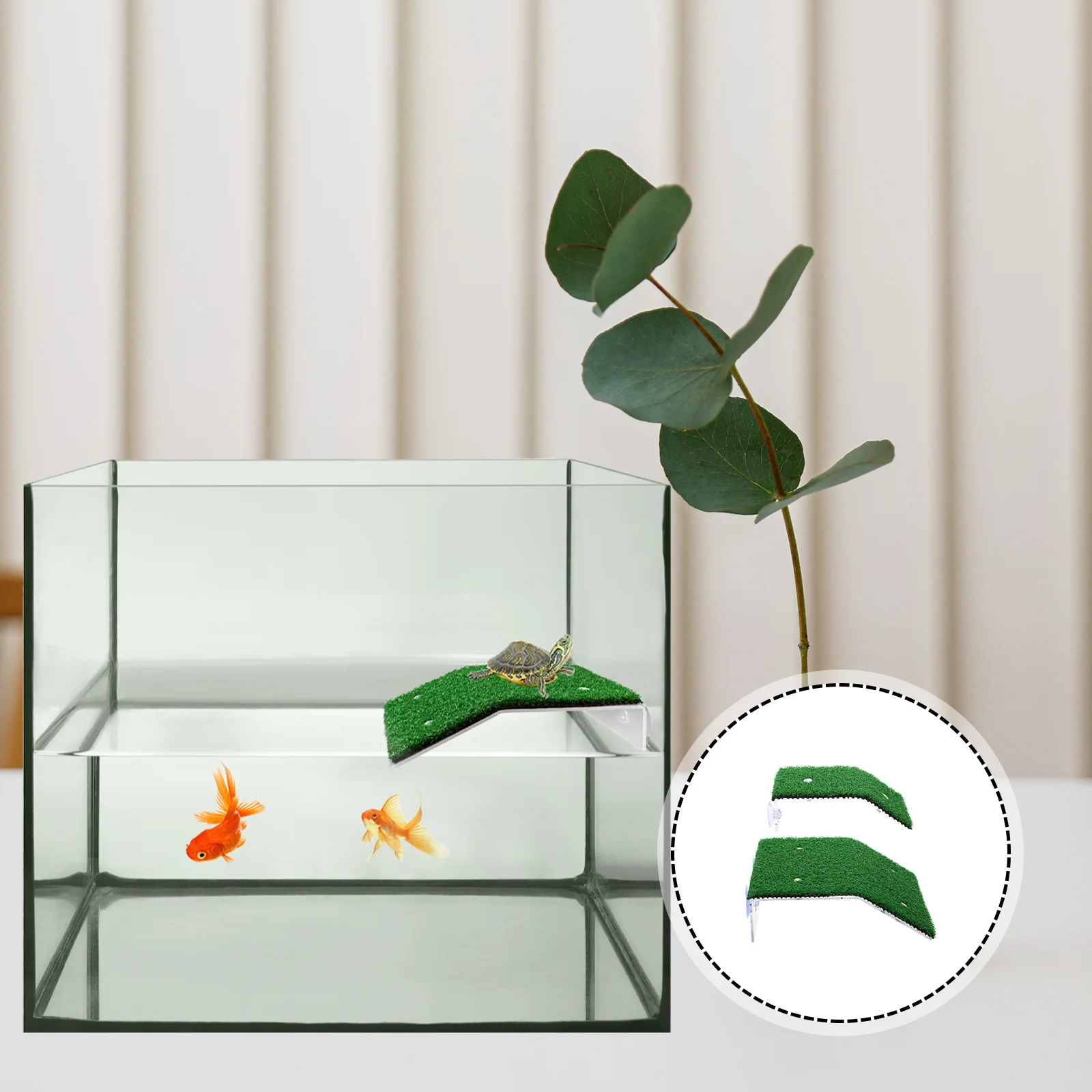 

2pcs Turtle Basking Platform Reptile Aquarium Climbing Terrace Simulation Lawn Suction Cup Mount Acrylic Fish Tank Decor Pet