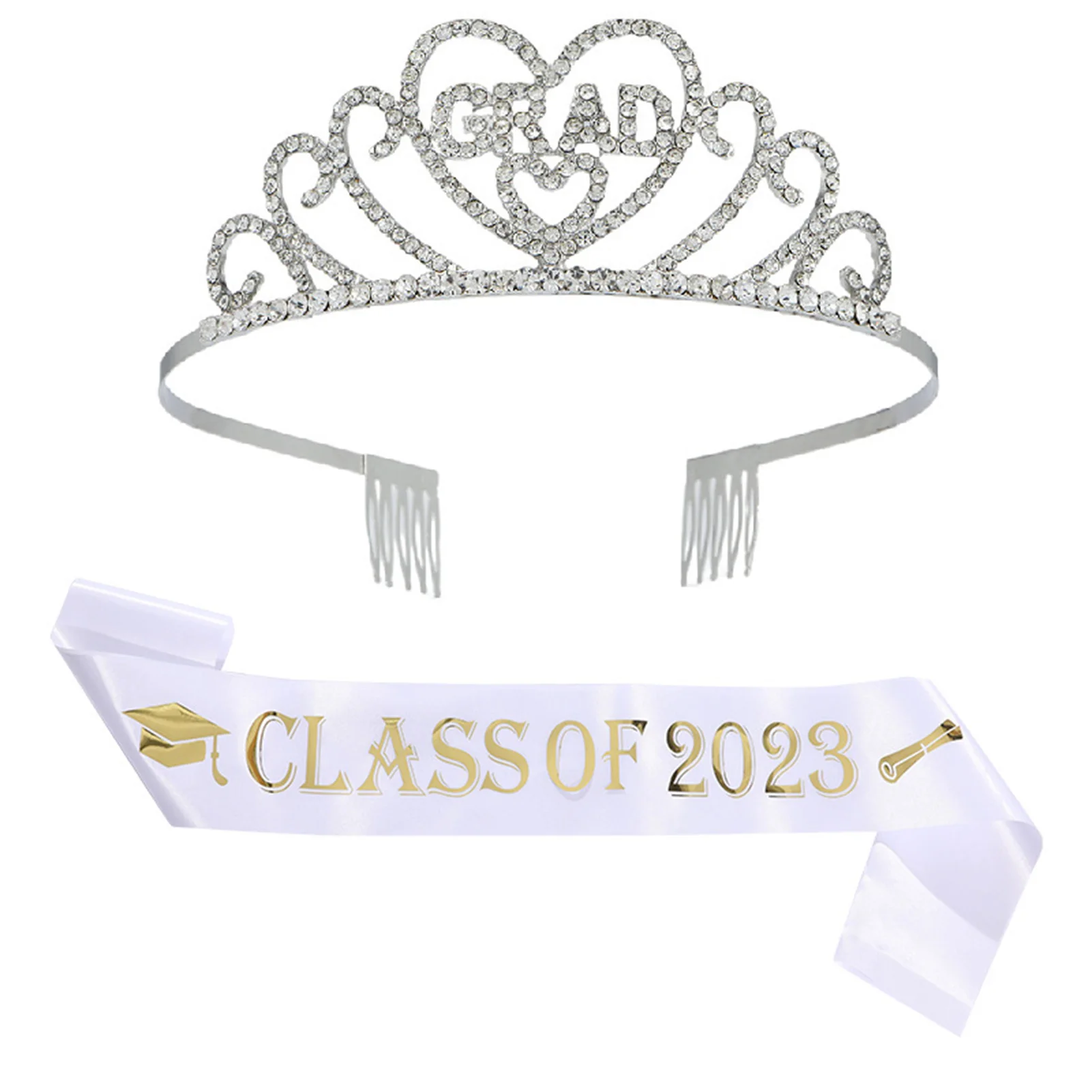 Sparkling Graduation Sash & Tiara Set Glittering Alloy Crowns Headband Fabric Sashes Female Happy Graduation Accessories