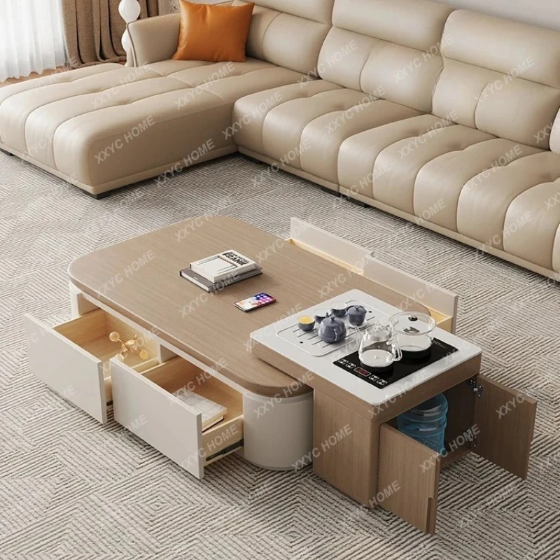 X-S Modern Wood Coffee Table Living Room Storage Organizer Standing Moving Side Table  Home Furniture HG