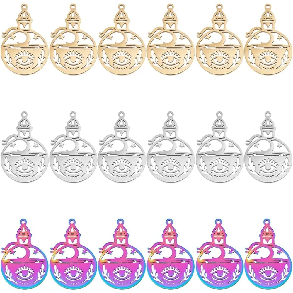 

18Pcs 3 Colors Steelbottle Charms Hollow Magic Bottle Charms and Rainbow Color Bottle with Eye Pendants Protection Stainless