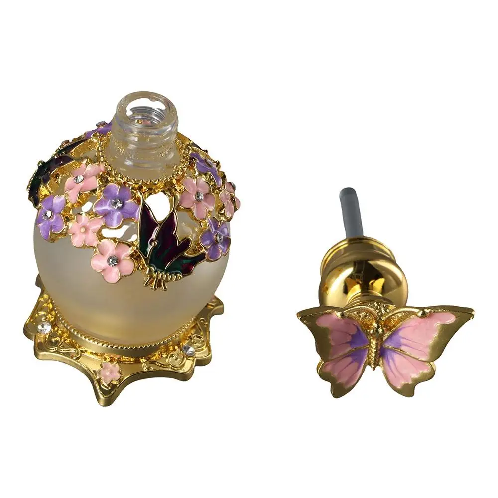 Garrafas recarregáveis vazias do oriente médio com tampa de metal, recipiente de fragrância, recipiente de óleo essencial, garrafa borboleta dourada