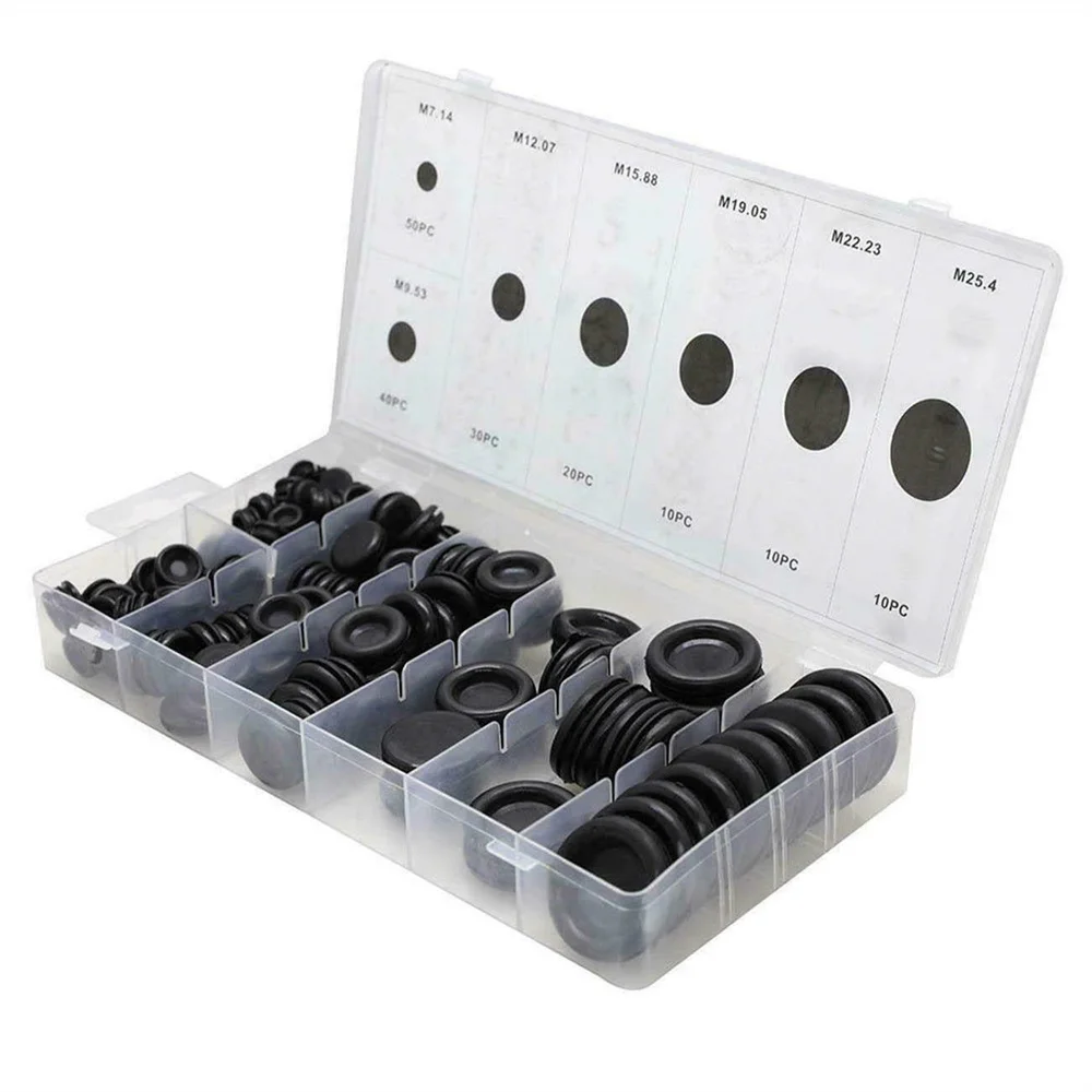 170Pcs Rubber Grommet Firewall Solid Hole Plug Assortment Set 7 Size Electrical Wire Gasket for Auto Body and Sheet Metal Repair